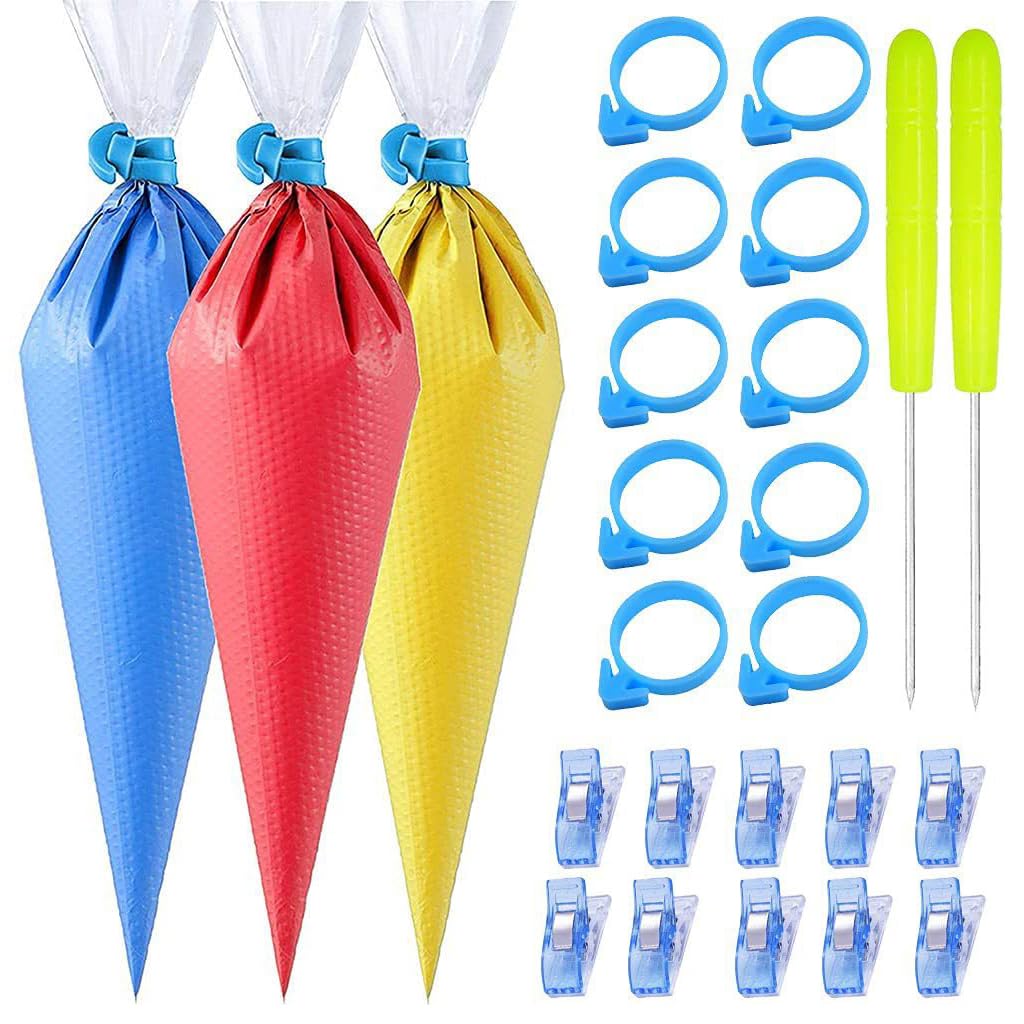 HASTHIP Tipless Piping Bags, 100Pcs Piping Pastry Bag for Royal Icing/Cookies Decorating, Cake Decorating Supplies Kit with 10 Piping Bags Ties, 10 Bag Clips & 2 Scriber Needle HASTHIP Tipless Piping Bags, 100Pcs Piping Pastry Bag for Royal Icing/Cookies Decorating, Cake Decorating Supplies Kit with 10 Piping Bags Ties, 10 Bag Clips & 2 Scriber Needle